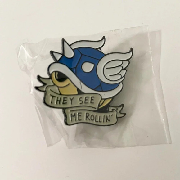 Lot of 3 Enamel Metal Pin Double Rubber Backing Mario Kart Shell Godzilla - Picture 3 of 13